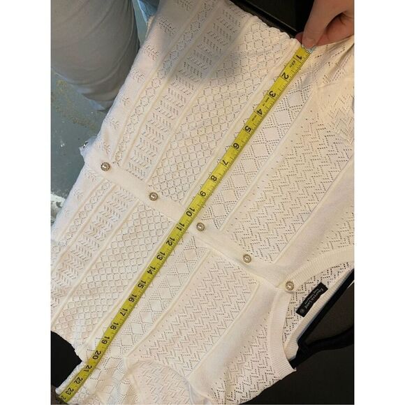 Emerson Lane Young Contemporary White Crochet Lace Button Down Sweater Cardigan - Picture 10 of 10